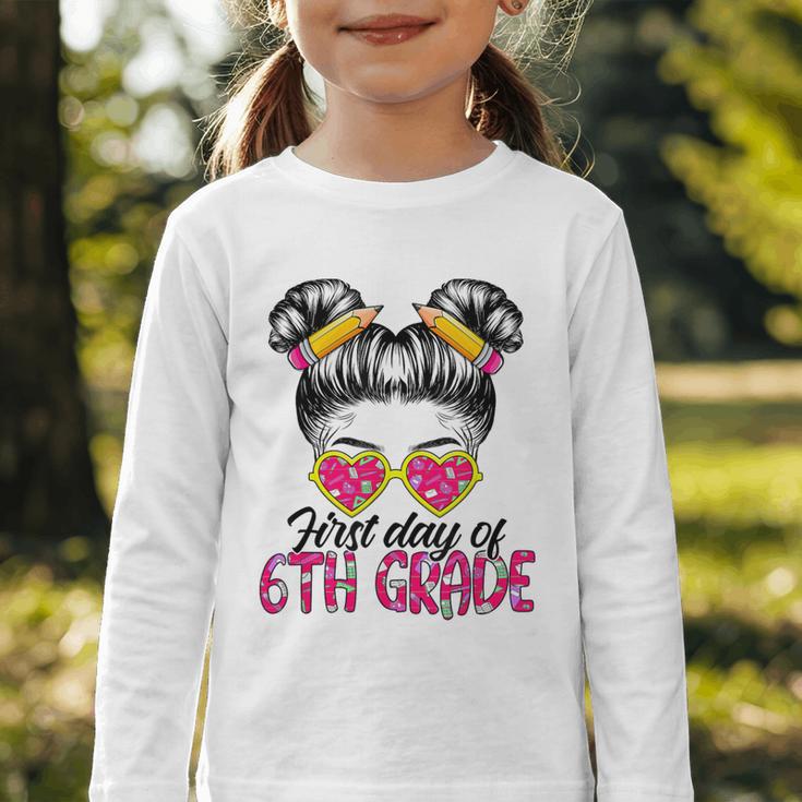 First Day Of 6th Grade Messy Hair Bun Girl Back To School Graphic Toddler Long Sleeve Tee First Day Of 6th Grade Messy Hair Bun Girl Back To School Graphic Toddler Long Sleeve Tee