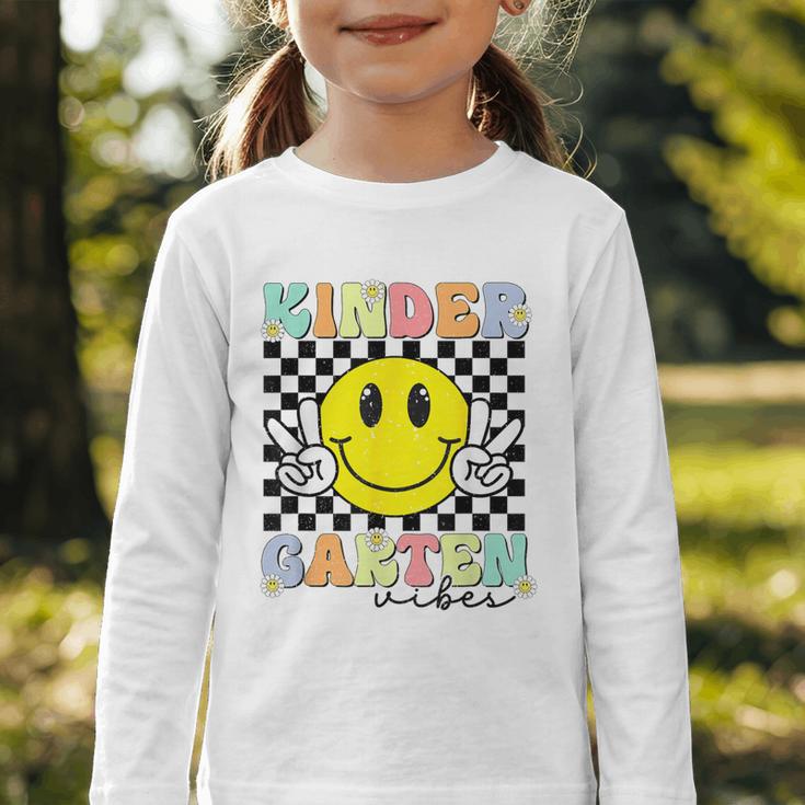 Girls Kindergarten Vibes Smile Face Back To School Kinder Graphic Toddler Long Sleeve Tee