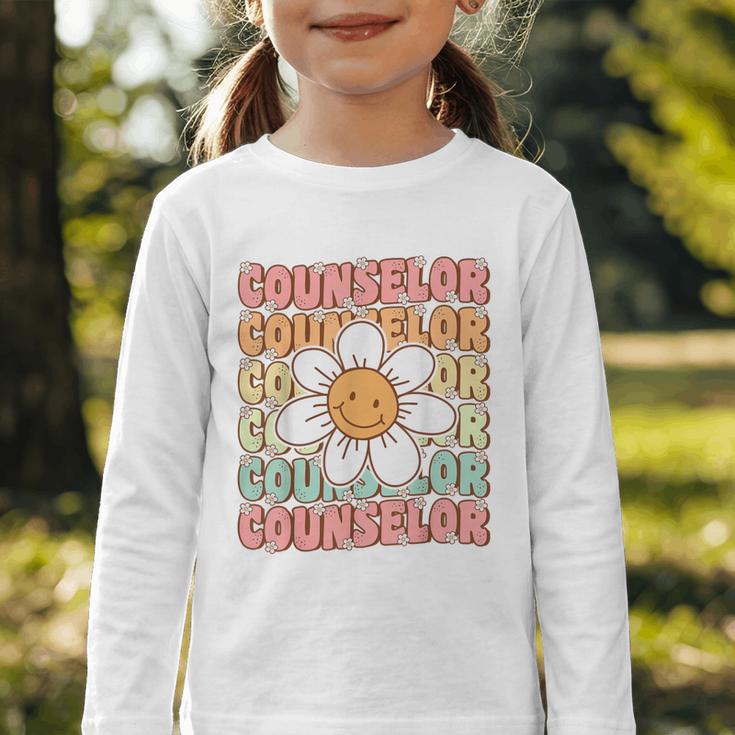 Groovy School Counselor Cute Daisy Flower Back To School Graphic Toddler Long Sleeve Tee Groovy School Counselor Cute Daisy Flower Back To School Graphic Toddler Long Sleeve Tee