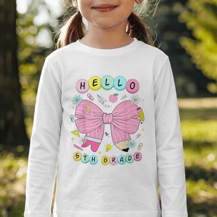 Hello Fifth Grade Coquette Bow 5th Grade Back To School Girl Graphic Toddler Long Sleeve Tee Hello Fifth Grade Coquette Bow 5th Grade Back To School Girl Graphic Toddler Long Sleeve Tee