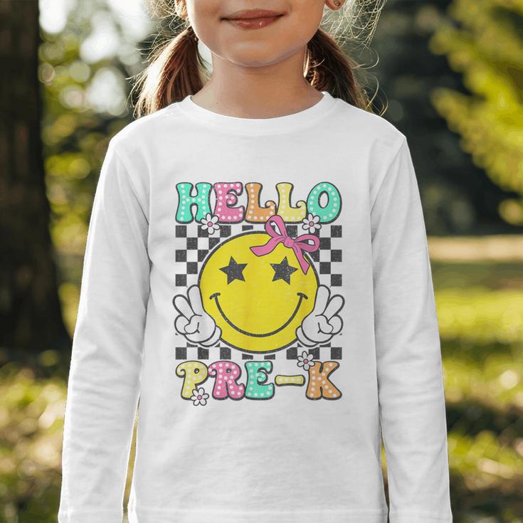 Hello Pre-K Coquette Bow Back To School Preschool Girl Graphic Toddler Long Sleeve Tee