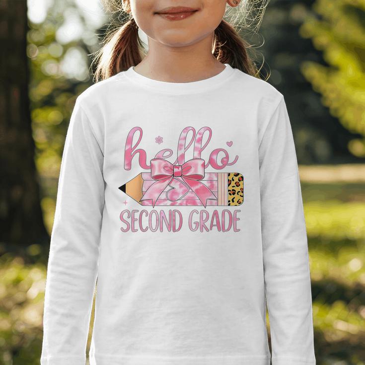 Hello Second Grade Pencil Tie Dye Coquette Back To School Graphic Toddler Long Sleeve Tee