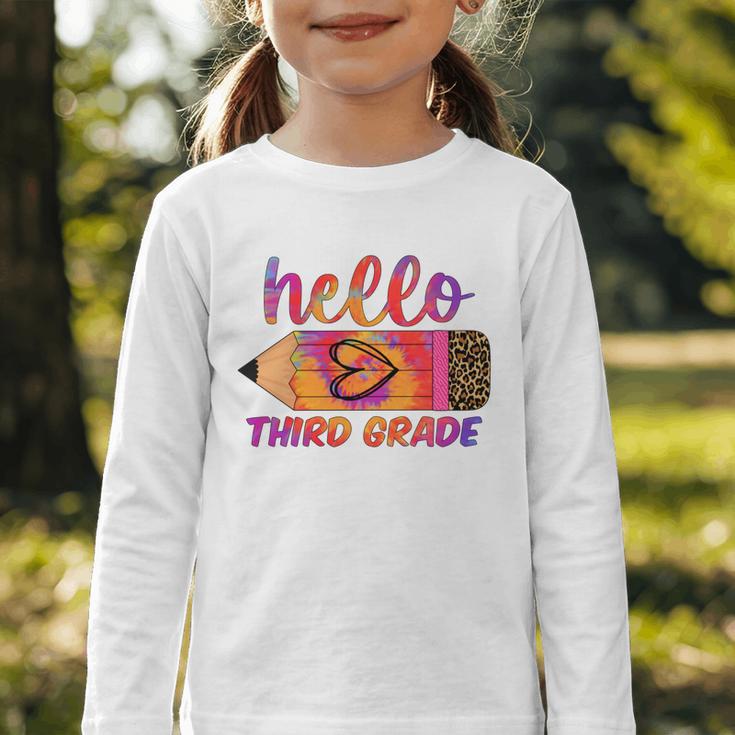 Hello Third Grade Back To School Pencil Tie Dye 3rd Grade Performance Graphic Toddler Long Sleeve Tee