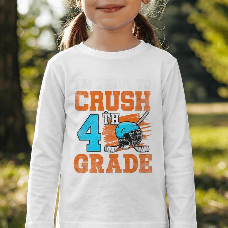 I'm Ready To Crush 4th Grade Hockey Kids Back To School Premium Tri-Blend Graphic Toddler Long Sleeve Tee