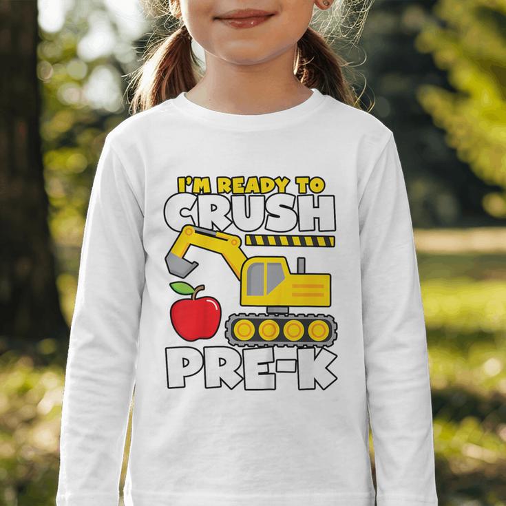 I'm Ready To Crush Pre-K Excavator Back To School Boys Graphic Toddler Long Sleeve Tee