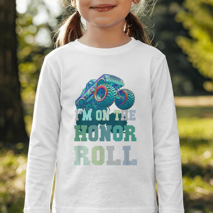 Kids I'M ON HONOR ROLL Monster Trucks Back To School Bruh Graphic Toddler Long Sleeve Tee Kids I'M ON HONOR ROLL Monster Trucks Back To School Bruh Graphic Toddler Long Sleeve Tee