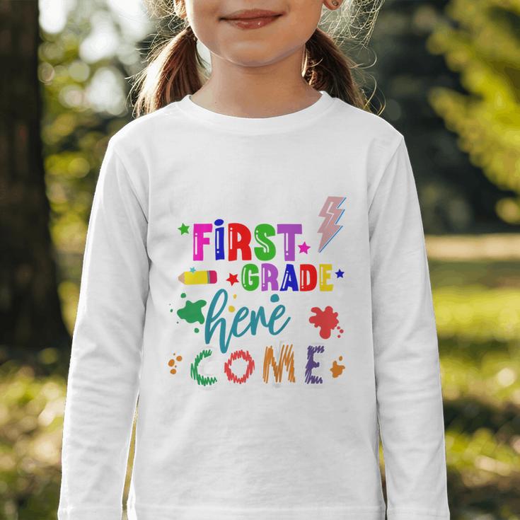 Kids Watch Out First Grade Here I Come 1st Grade Back To School Graphic Toddler Long Sleeve Tee Kids Watch Out First Grade Here I Come 1st Grade Back To School Graphic Toddler Long Sleeve Tee