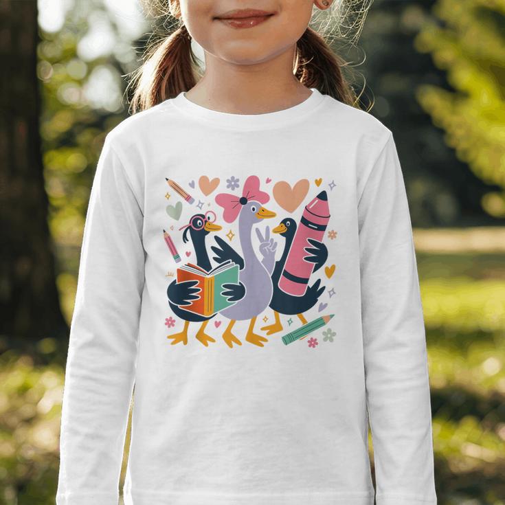Kindergarten 1st Grade Goose Back To School Girls Graphic Toddler Long Sleeve Tee