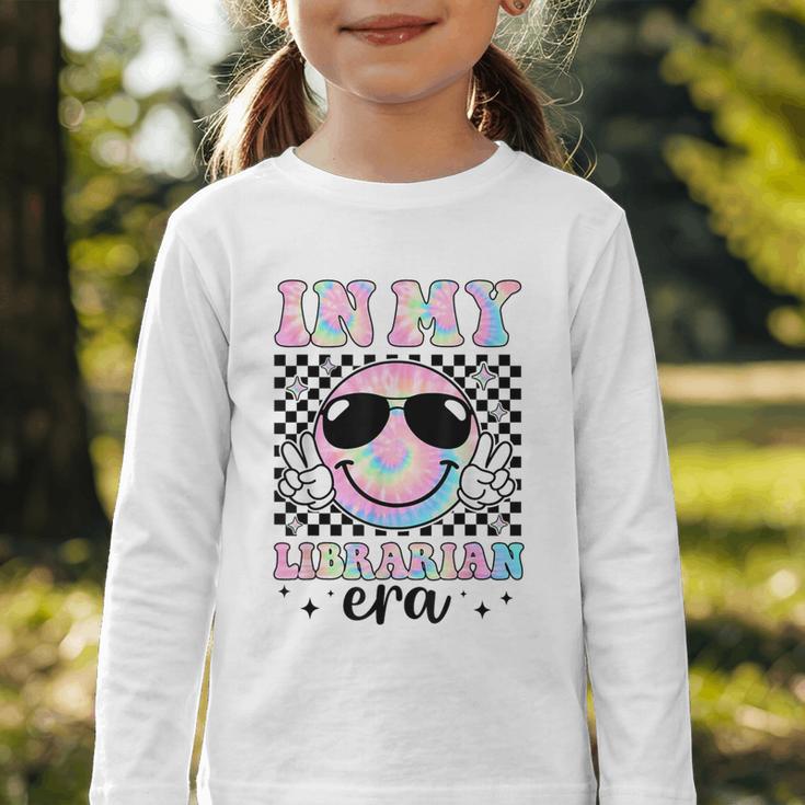 In My Librarian Era Groovy Tie Dye Back To School Graphic Toddler Long Sleeve Tee In My Librarian Era Groovy Tie Dye Back To School Graphic Toddler Long Sleeve Tee