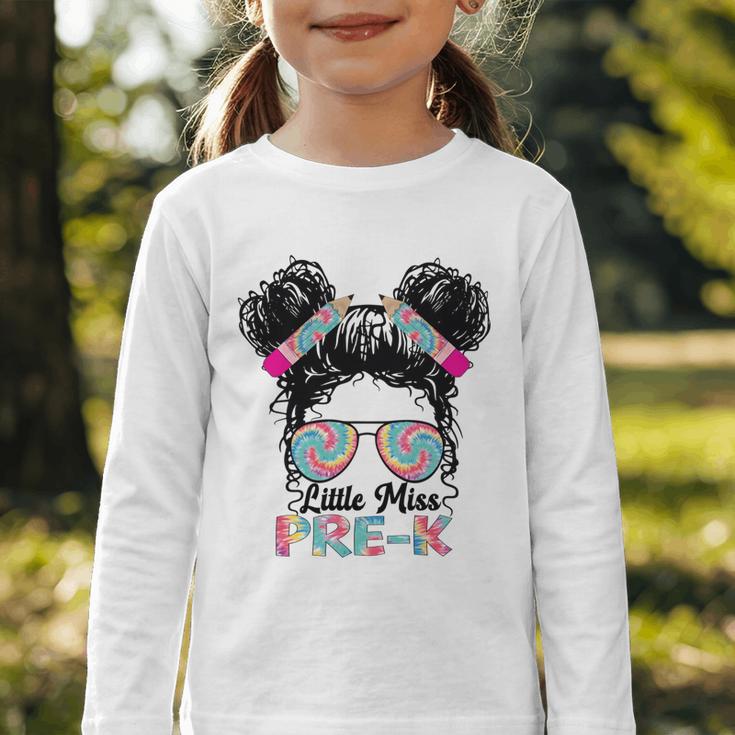 Little Miss Pre-K Girls Back To School Messy Bun Performance Graphic Toddler Long Sleeve Tee