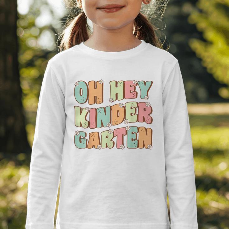 Oh Hey Kindergarten Cute Groovy Back To School Kindergarten Graphic Toddler Long Sleeve Tee