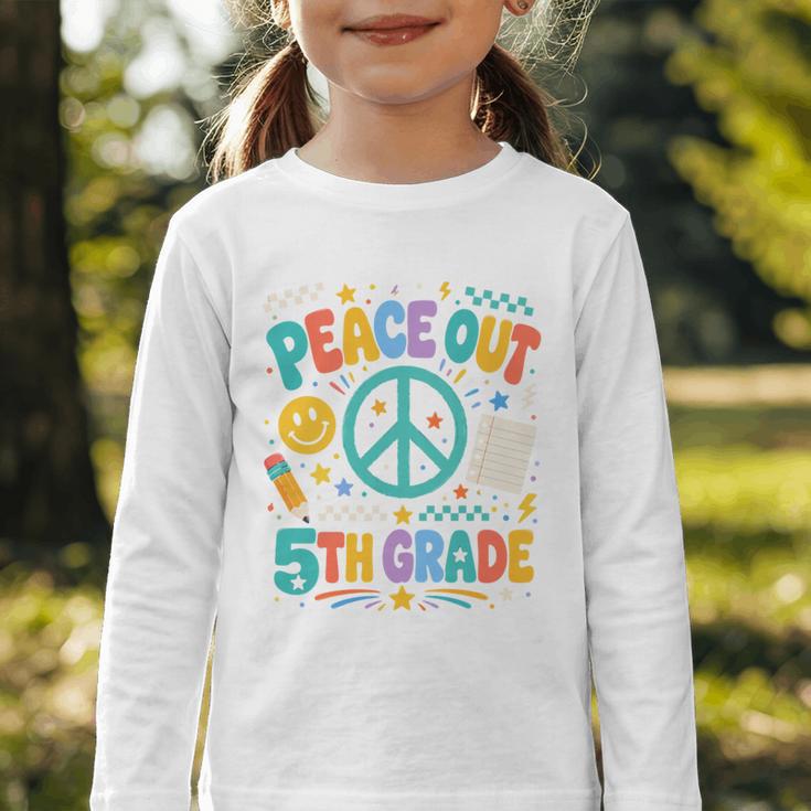 Peace Out 5th Grade Retro Back To School Students Graphic Toddler Long Sleeve Tee