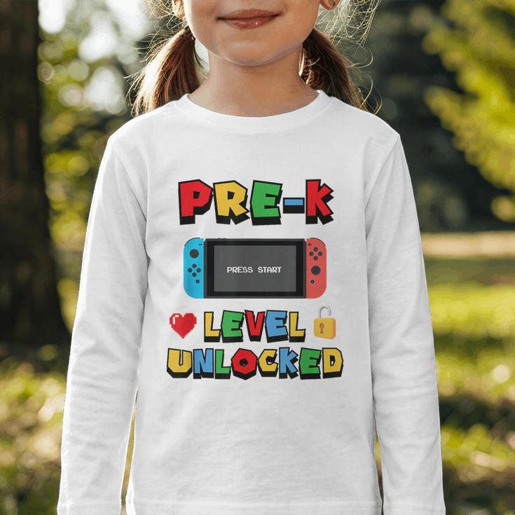Pre-K Level Unlocked Back To School Video Game Graphic Toddler Long Sleeve Tee Pre-K Level Unlocked Back To School Video Game Graphic Toddler Long Sleeve Tee