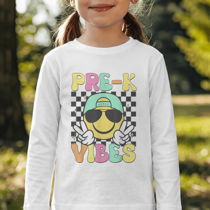 Pre-K Vibes Smile Face Back To School Pre-K Graphic Toddler Long Sleeve Tee Pre-K Vibes Smile Face Back To School Pre-K Graphic Toddler Long Sleeve Tee