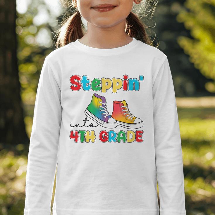 Steppin Into Fourth Grade Back To School First Day 4th Grade Graphic Toddler Long Sleeve Tee