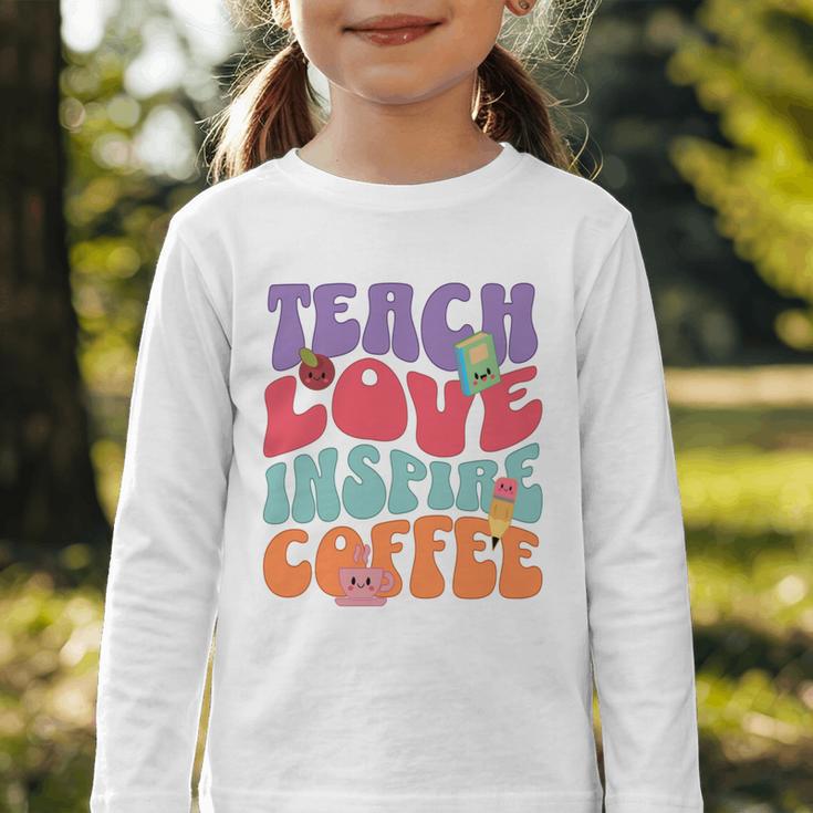 Teach Love Inspire Coffee Cute Teaching Quote Back To School Graphic Toddler Long Sleeve Tee Teach Love Inspire Coffee Cute Teaching Quote Back To School Graphic Toddler Long Sleeve Tee