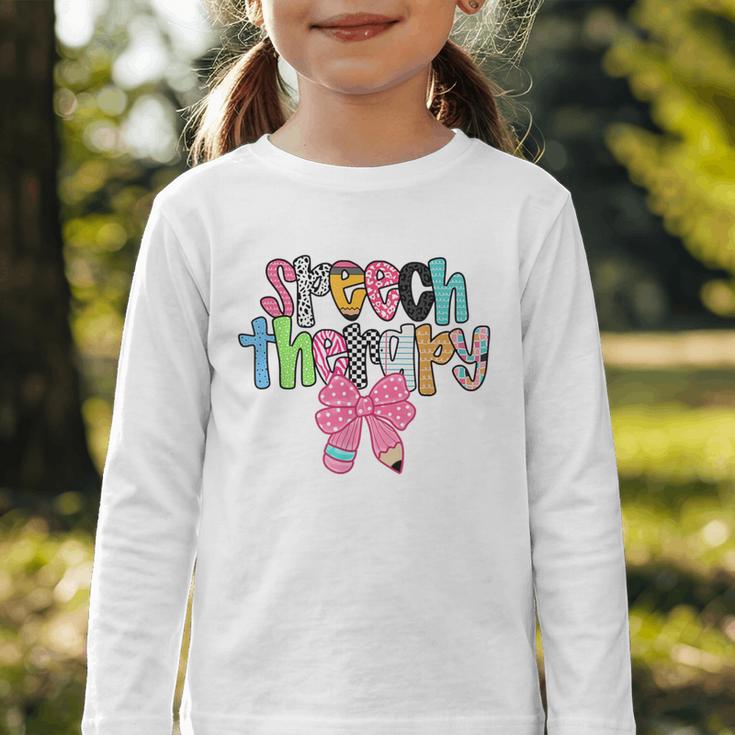 Women Speech Therapy Coquette Bow Pencil Back To School SLP Graphic Toddler Long Sleeve Tee Women Speech Therapy Coquette Bow Pencil Back To School SLP Graphic Toddler Long Sleeve Tee