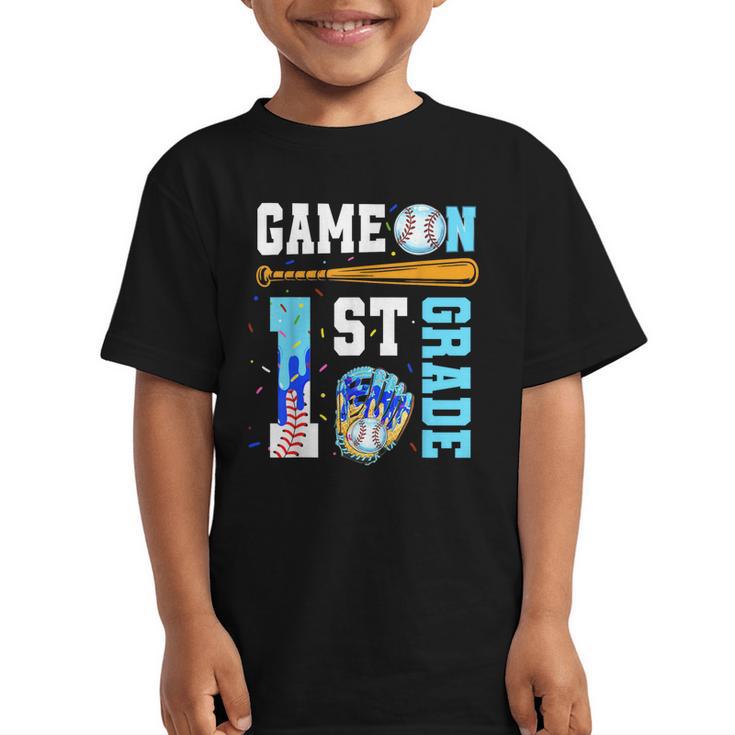 1st Grade Back To School Baseball Drip Ice Cream Game On Graphic Kid T-Shirt