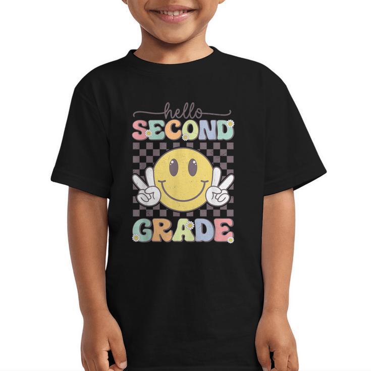2nd Grade Team Back To School Hello Second Grade Smile Face Graphic Kid T-Shirt