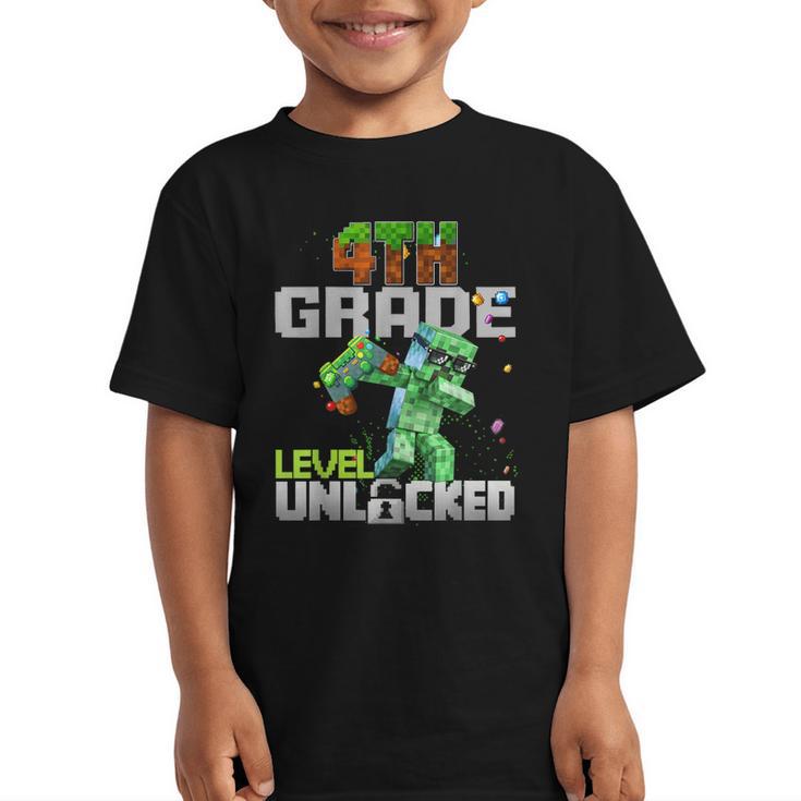 4th Grade Level Unlocked Back To School Pixel Game Graphic Kid T-Shirt