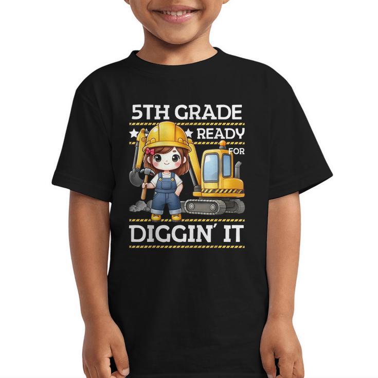 5th Grade Ready For Digging Construction Girl Back To School Graphic Kid T-Shirt