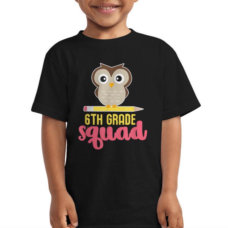 6th Grade Squad Back To School Owl & Pencil Graphic Kid T-Shirt