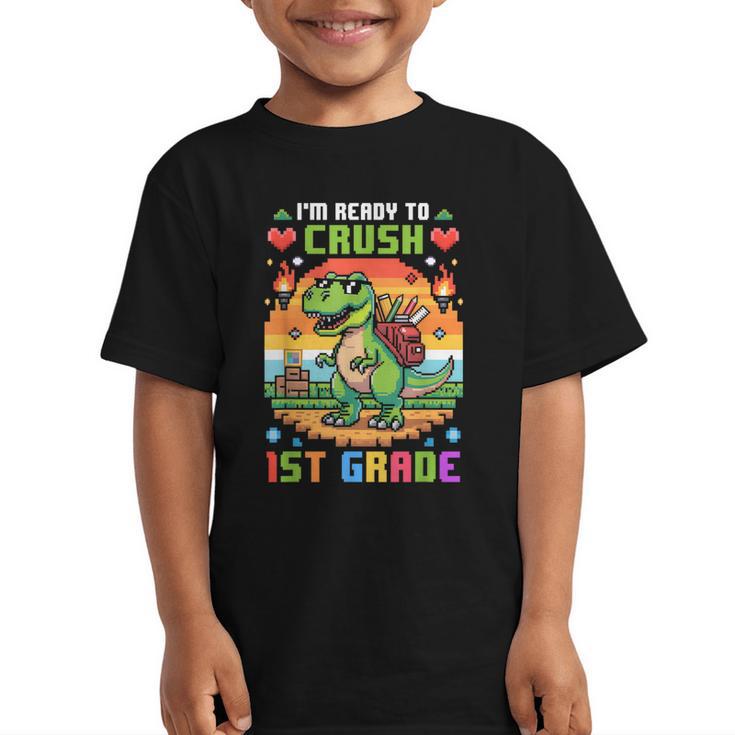 Back To School 1St Grade Boys I'm Ready To Crush Dinosaur Graphic Kid T-Shirt