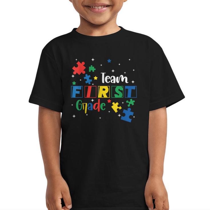 Back To School Autism Puzzle Pieces Autistic First Grade ASD Graphic Kid T-Shirt