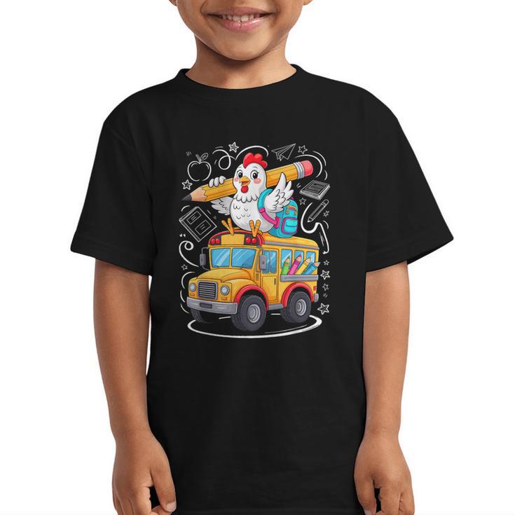 Back To School Chicken School Bus 100 Days Of School Graphic Kid T-Shirt
