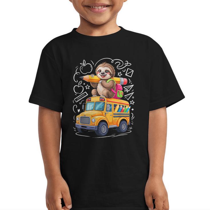Back To School Sloth School Bus 100 Days Of School Graphic Kid T-Shirt