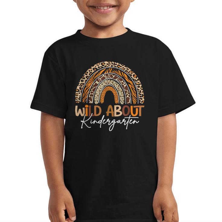 Back To School Wild About Kindergarten Leopard Rainbow Graphic Kid T-Shirt