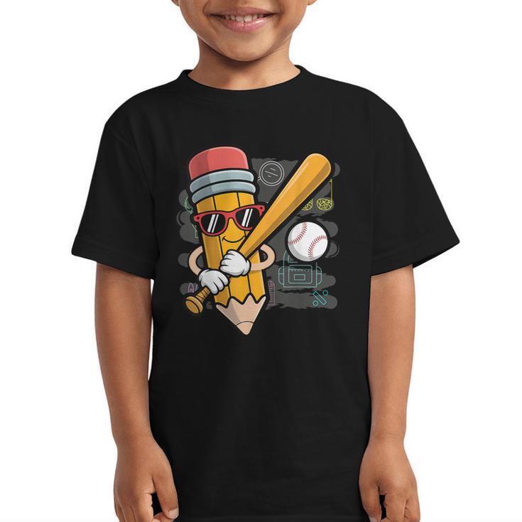 Baseball Player Pencil Back To School Cute Sport Students Graphic Kid T-Shirt