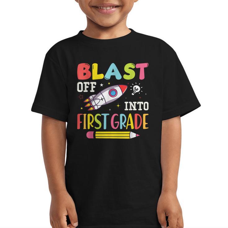 Blast Off Into First Grade Back To School Kids Rocket Space Graphic Kid T-Shirt