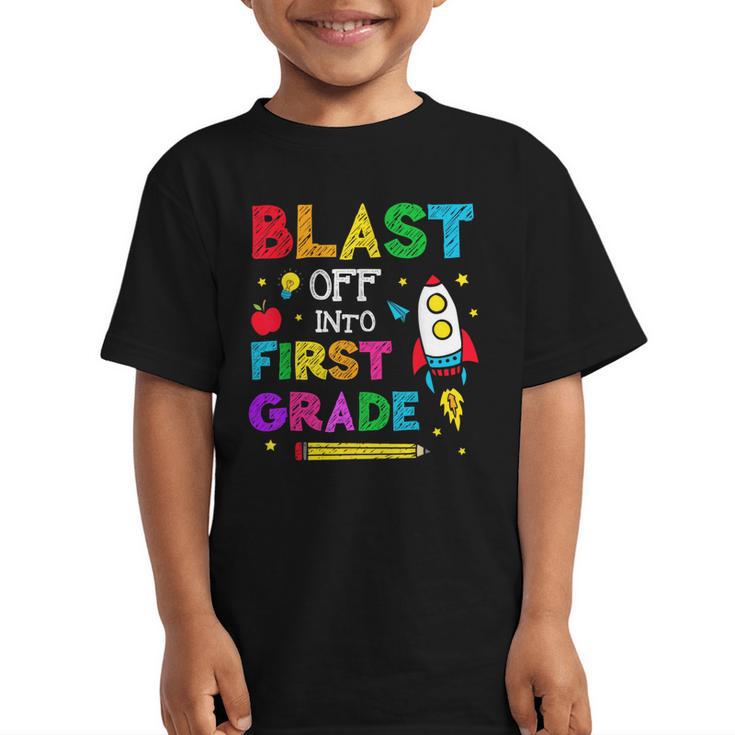 Blast Off Into First Grade Squad First Day Back To School Graphic Kid T-Shirt