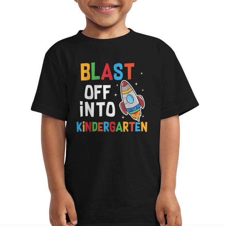 Blast Off Into Kindergarten Back To School Rocket Graphic Kid T-Shirt
