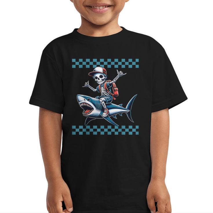 Boys Skeleton Riding a Shark Back To School Graphic Kid T-Shirt