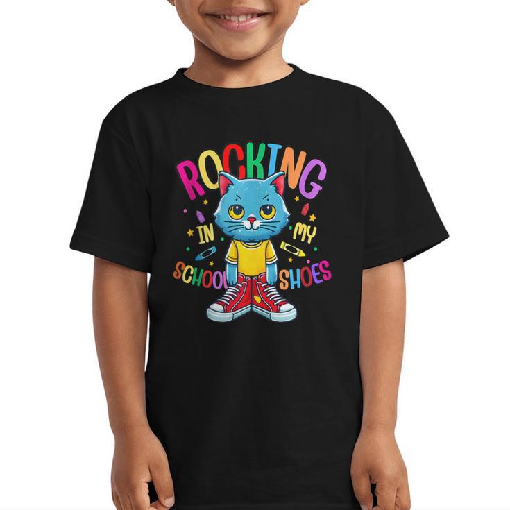 Cat Rocking I n My School Shoes Back To School Student Graphic Kid T-Shirt
