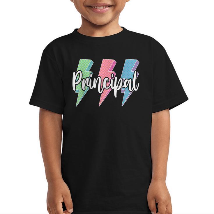 Checkered Principal Lightning Bolt Back To School Graphic Kid T-Shirt