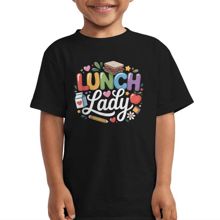 Colorful Lunch Lady Appreciation Retro Back To School Graphic Kid T-Shirt