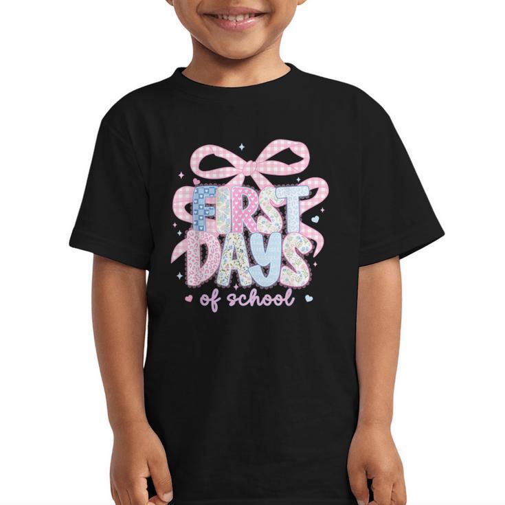 Coquette Bow Happy First Day Of School Back To School Retro Graphic Kid T-Shirt