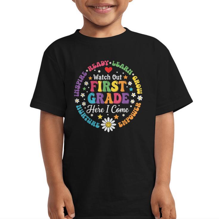 Cute Watch Out First Grade Here I Come Back To School Graphic Kid T-Shirt