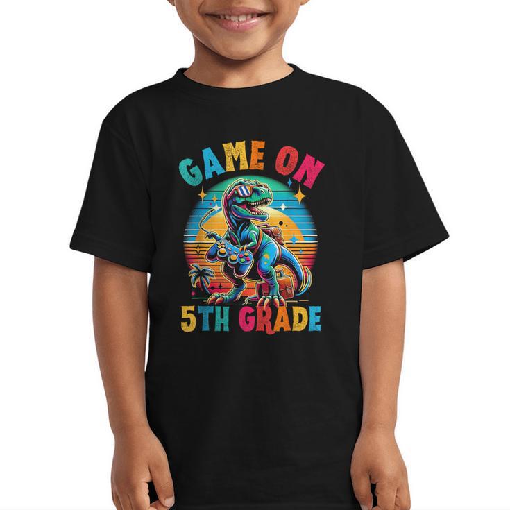 Dinosaur Video Games Back To School 5th Grade Boys Gamer Graphic Kid T-Shirt