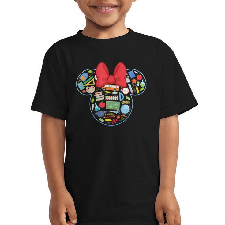 Disney Minnie Mouse Back To School Supplies Face Outline Graphic Kid T-Shirt