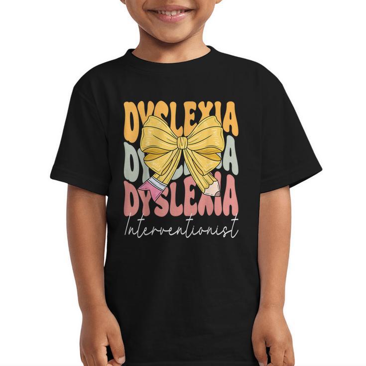 Dyslexia Interventionist Groovy Coquette Bow Back To School Graphic Kid T-Shirt