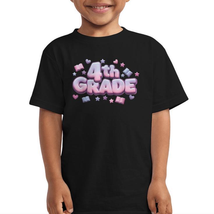 First Day Of 4th Grade Girls Coquette Bow Back To School Graphic Kid T-Shirt