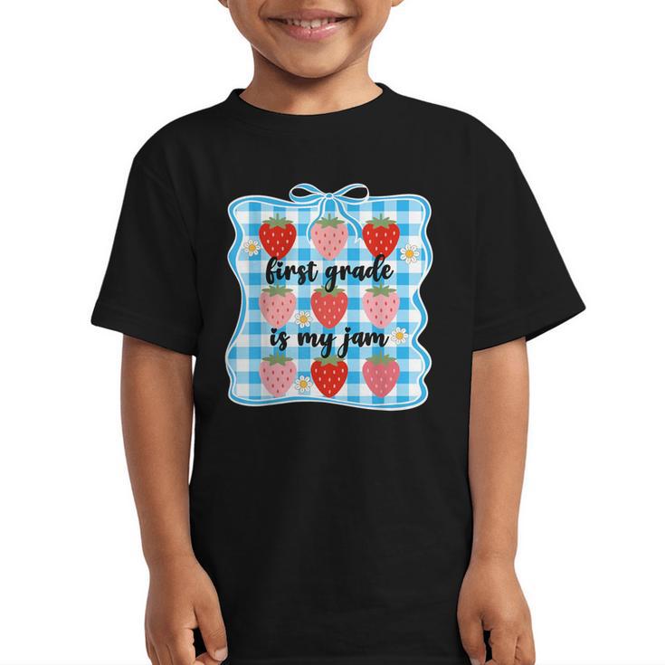 First Grade Is My Jam Strawberry 1st Grade Back To School Graphic Kid T-Shirt