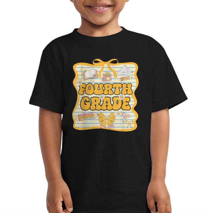 Fourth Grade Back To School Kids Girls Bow 4th Grade Groovy Graphic Kid T-Shirt