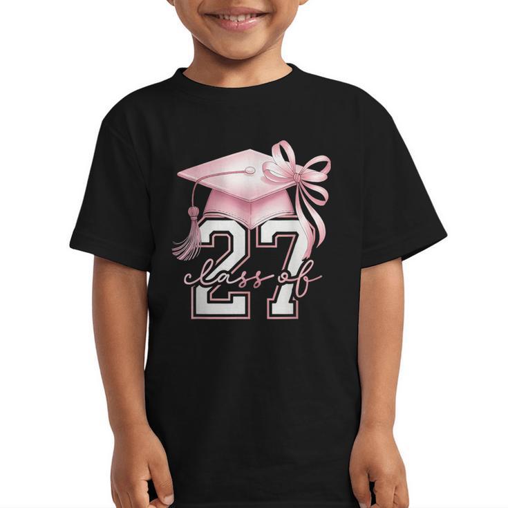 Girls Class Of 2027 Back To School Senior 2027 Coquette Bow Graphic Kid T-Shirt