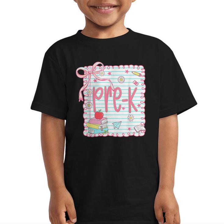 Girls Pre-K Coquette Bow Pink Preppy Back To School Graphic Kid T-Shirt