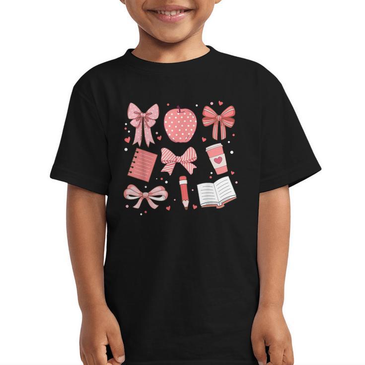 Happy Back To School 1st Day Toddler Girl Boho Coquette Bows Graphic Kid T-Shirt